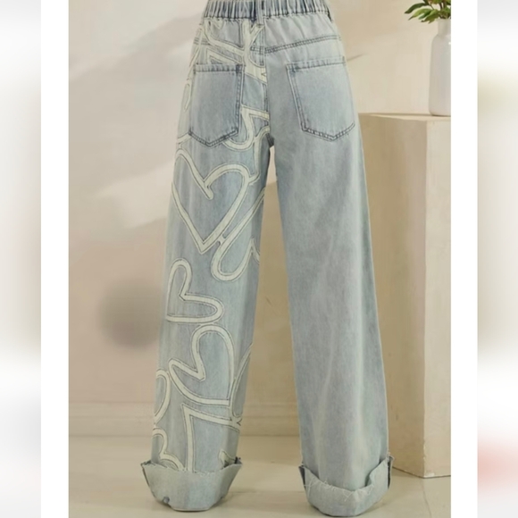 Oli & Hali Light Blue Heart Embellished Flare Jeans - Picture 2 of 3